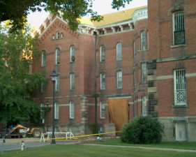 This large hole in the wall now serves as an entry to an otherwise sealed-off courtyard.