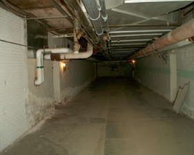This long, dark hallway was in the basement of the main Ridges building.