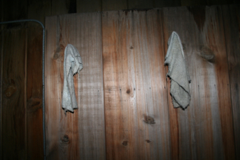 A couple of towels remained on the wall.