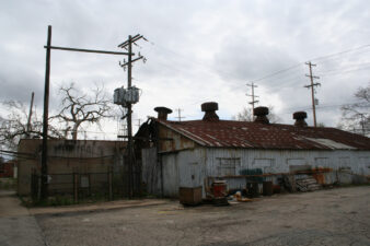 A small electrical substation adjacent to the alley where uranium shavings were dumped in 1943.