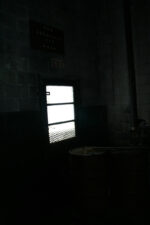 An emergency exit at the southwest corner of the building.