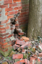 The base of the chimney at the rear of the church was beginning to crumble.
