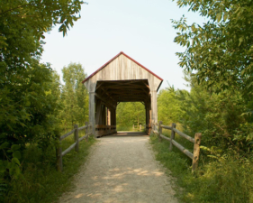 Approaching the bridge from the west.