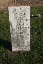The tombstone of Lydia Bowers, who died on August 29, 1861.