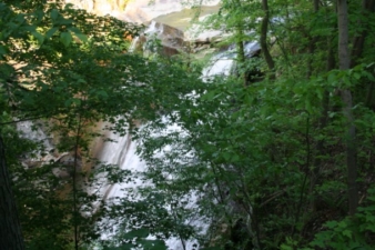 The view of Brandywine Falls was obscured by trees near the grist mill ruins.