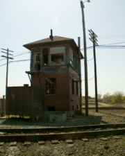 The tower stood just feet from the railroad bed.