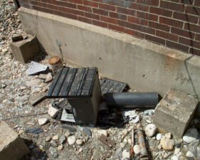 The watchmen's old stereo system was smashed outside the tower's doors.