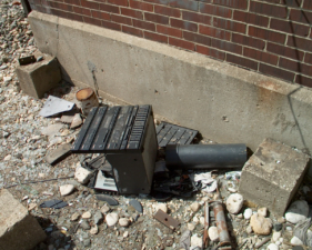 The watchmen's old stereo system was smashed outside the tower's doors.