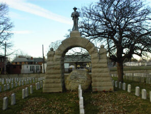 The view of Camp Chase Confederate Cemetery upon entering through the gate.