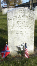 Flags were left at the tombstone of Sergeant Wilson J. Howery of Company B of the 21st Virginia Cavalry. He was captured and died from disease at Camp Chase.