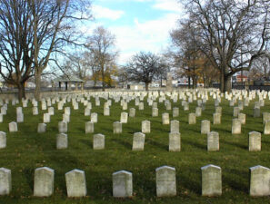 A view of the cemetery grounds from the west end of the cemetery.