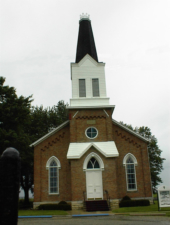 Concord Church as seen from the cemetery across the street. The church's steeple was pretty large.