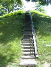 These stairs on the side of the mound led to a small patio area built on top.