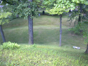 Looking down to the ditch that surrounded the mound.