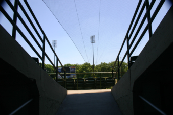 Going up the ramp near home plate.