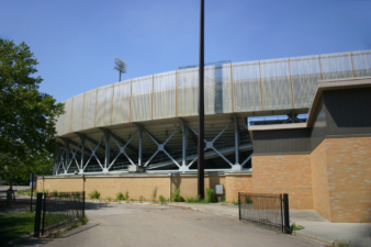 A set of iron gates could be closed to isolate the rear parking lot.