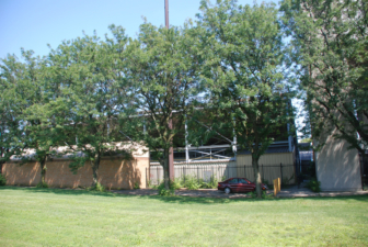 The backside of the overflow bleachers.