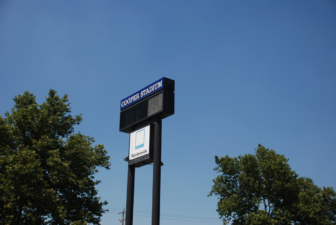 The sign along West Mound Street for Cooper Stadium.