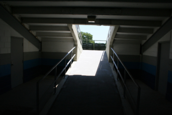 A ramp from the main concourse to the ballfield.