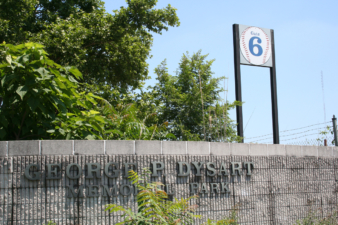The sign for George P. Dysart Memorial Park at Gate 6.