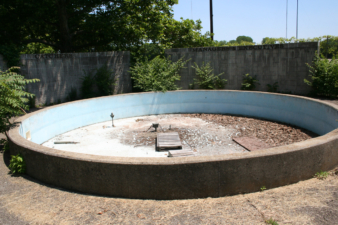 The park's fountain, along with the walls for catchers, managers and executives.