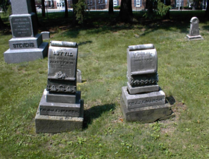 The tombstones of Lottie and Frankie Marsh. Lottie died on May 26, 1868 at 7-years-old. Frankie died on January 23, 1867 about a month shy of his 4th birthday.