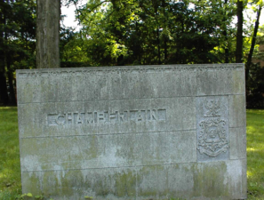 The tombstone of Dr. Clark W. Chamberlain and his wife Jessie. Dr. Chamberlain taught physics at Denison for seven years before becoming president of the school from 1913 to 1925.
