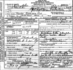 Theora Hix's death certificate.
