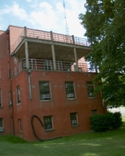 The double balcony at the opposite end of the hospital.