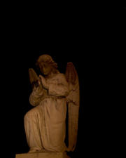 The Horseman angel dimly lit by our flashlight.