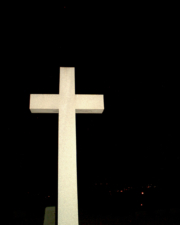 This cross overlooked the city of Lancaster below on a peaceful night.