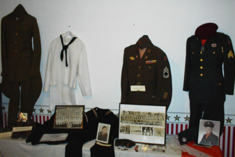 Various types of military uniforms.