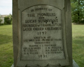 The monument was dedicated in 1931 to the memory of Franklinton's pioneers.