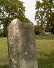 The tombstone of Isabella O'harra. Isabella was born in 1774 and died on March 7, 1844 at 69-years-old.
