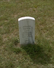 The replacement tombstone of Captain Joseph Vance. He served in the War of 1812.