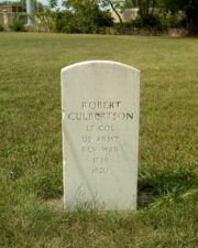 The tombstone of Lt. Col. Robert Culbertson, a Revolutionary War veteran. Born in 1738, Robert died in 1820 at about 82-years-old.