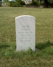 The tombstone of Revolutionary War veteran Seth Noble. Seth was also the first minister in Central Ohio. Born in 1743, he died on September 15, 1807.