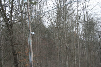 A closed circuit television camera on a utility pole kept watch over the gate.