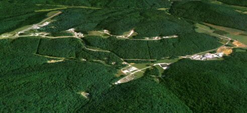 An overhead view of the Peach Mountain complex.
