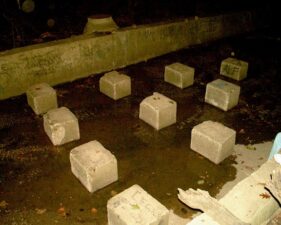This concrete barricade is known as "Ten Pin" for obvious reasons.