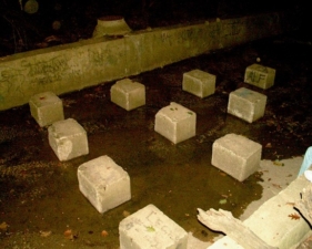 This concrete barricade is known as "Ten Pin" for obvious reasons.