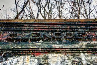 The town name spelled out in brick.