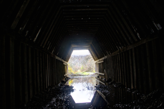 Looking out of the flooded southeastern side of Glencoe Tunnel.
