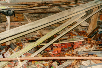 A stack of bricks along the back wall.