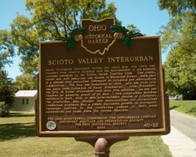 This Ohio Historical Marker described the history of the Scioto Valley Interurban line.