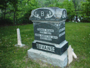 The tombstone of Thomas Bivans, his wife Anna, and two of their children, Nancy and Jacob.