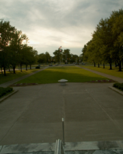 The view from the top of the stairs looking toward the intersection of Delaware Ave and Vernon Heights Blvd.