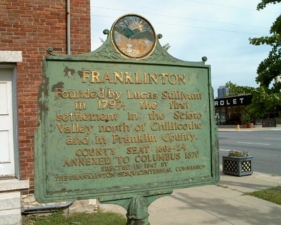 This historical plaque for Franklinton was next to the Harrison House.