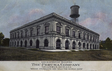 The Peruna Administration Building at the SE corner of 3rd and Rich Streets. It was demolished in 1973.