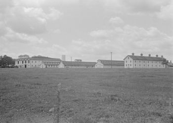 Various farm buildings and barns at Hartman Farm circa 1938.